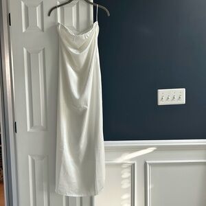 White satin Commense strapless dress, new with tags